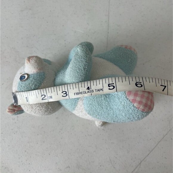 Vintage Russ Berrie Lil Tubbies Blue Teddy Bear Plush Baby Rattle Pink Checkered - Picture 7 of 8